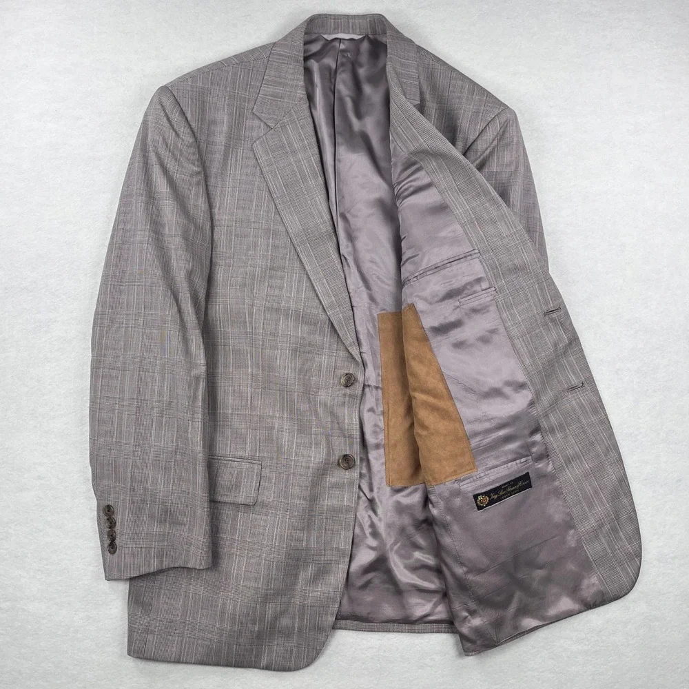 Loro Piana Super 110s Wool Glen Plaid Sport Coat Blazer Grey Brown Mens 42R